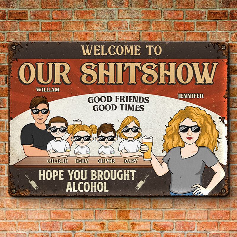 Bienvenue dans notre Shitshow - Plaque en métal personnalisée pour couple - Cadeau de pendaison de crémaillère pour mari et femme, anniversaire