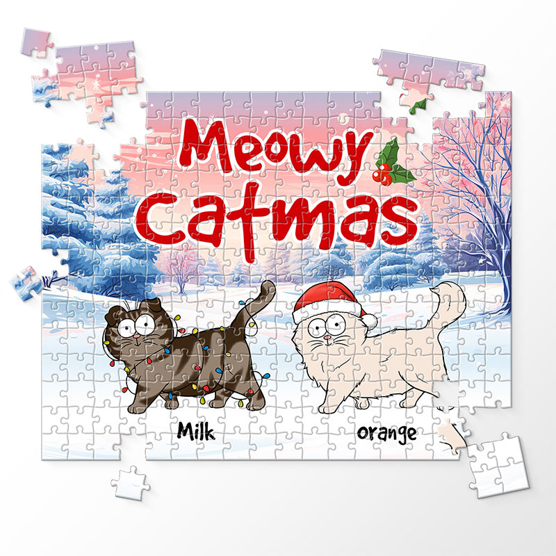 Les chats illuminent les fêtes de fin d'année ! Puzzle personnalisé pour chat ! Cadeau de Noël pour les propriétaires et les amoureux des animaux.