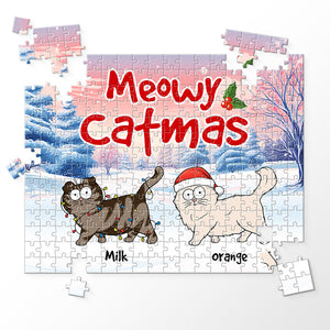 Les chats illuminent les fêtes de fin d'année ! Puzzle personnalisé pour chat ! Cadeau de Noël pour les propriétaires et les amoureux des animaux.