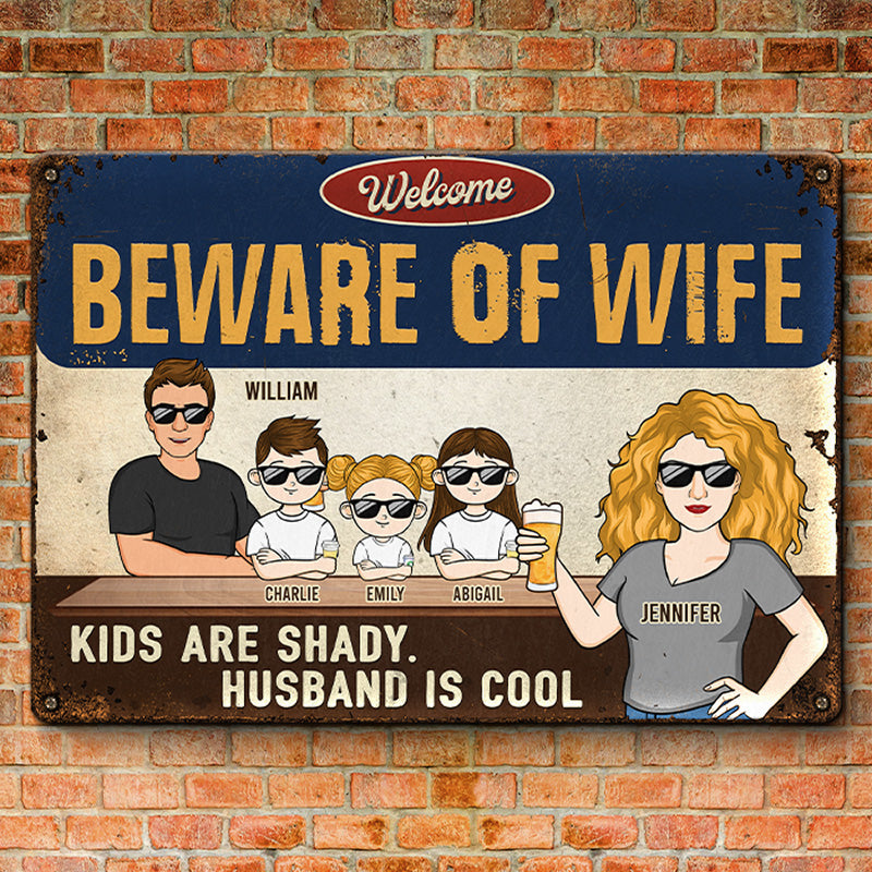 Attention à votre femme, votre mari est cool ! Plaque en métal personnalisée pour couple, décoration d'intérieur ! Cadeau de pendaison de crémaillère pour mari et femme, anniversaire