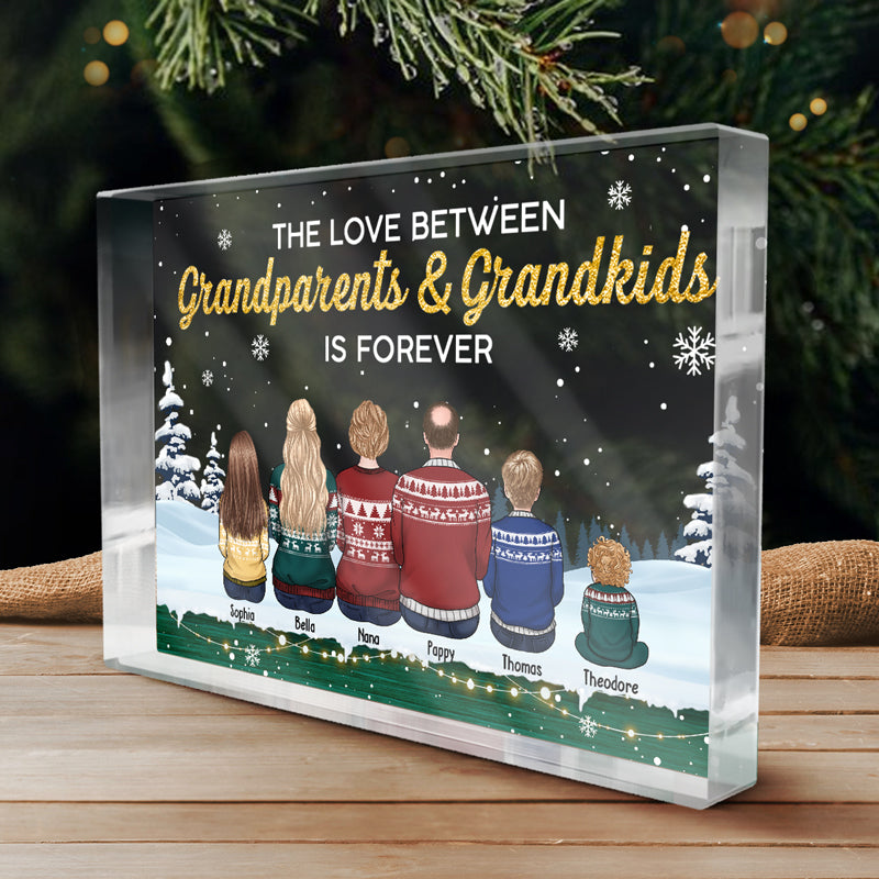 L'amour entre grands-parents et petits-enfants - Plaque rectangulaire en acrylique personnalisée pour la famille - Cadeau de Noël pour les membres de la famille