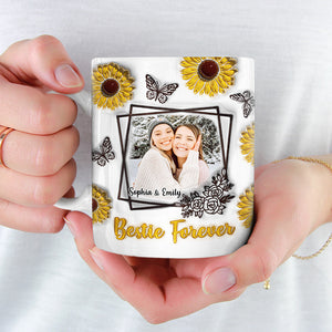 Mug photo personnalisé « Besties Forever » - Mug personnalisé avec effet gonflable 3D - Cadeau pour meilleures amies, meilleures amies, sœurs