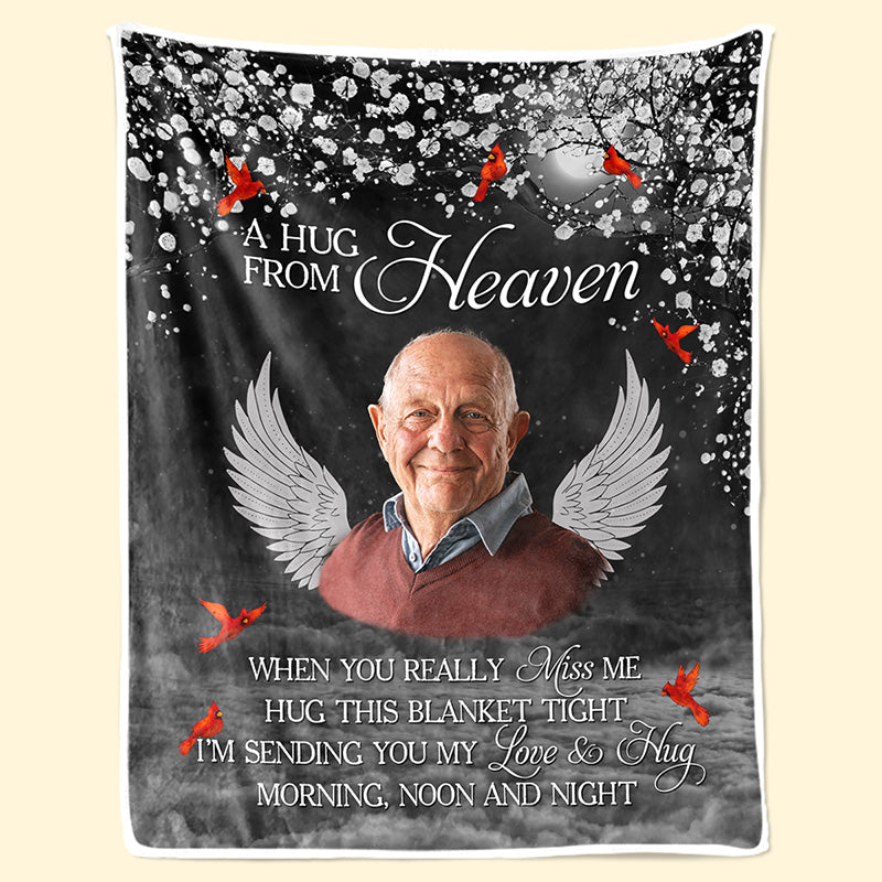 Couverture personnalisée avec photo « Je t'envoie un câlin » - Cadeau de Noël, cadeau de condoléances pour les membres de la famille