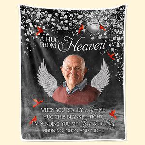 Couverture personnalisée avec photo « Je t'envoie un câlin » - Cadeau de Noël, cadeau de condoléances pour les membres de la famille