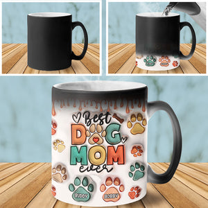 Mug personnalisé « Mangez, buvez et soyez joyeux » avec motif chien et chat, imprimé en 3D, effet gonflable, changeant de couleur - Cadeau pour les propriétaires et les amoureux des animaux