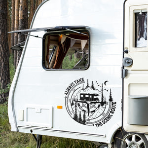 Prenez toujours la route panoramique - Autocollant personnalisé pour camping-car - Cadeau pour les amateurs de camping