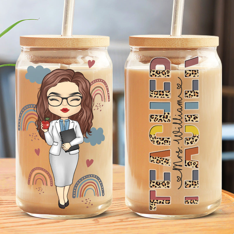Meilleur enseignant de tous les temps - Tasse en verre personnalisée pour enseignant, tasse à café glacé - Cadeau pour enseignant, rentrée scolaire