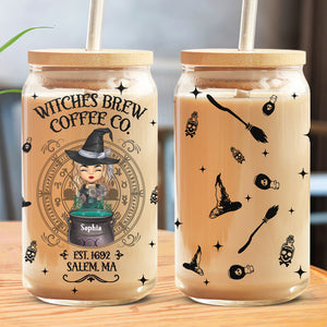 Witches Brew Coffee Co. - Tasse en verre personnalisée pour sorcière, tasse à café glacé - Cadeau d'Halloween pour sorcières, ou pour vous-même