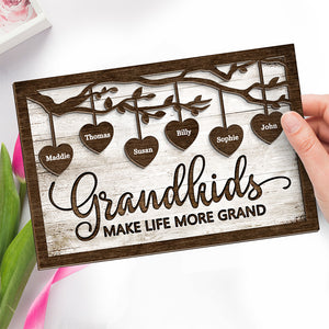 J'aime mes petits-enfants - Plaque en bois personnalisée à 2 couches avec support - Cadeau de pendaison de crémaillère pour grand-mère