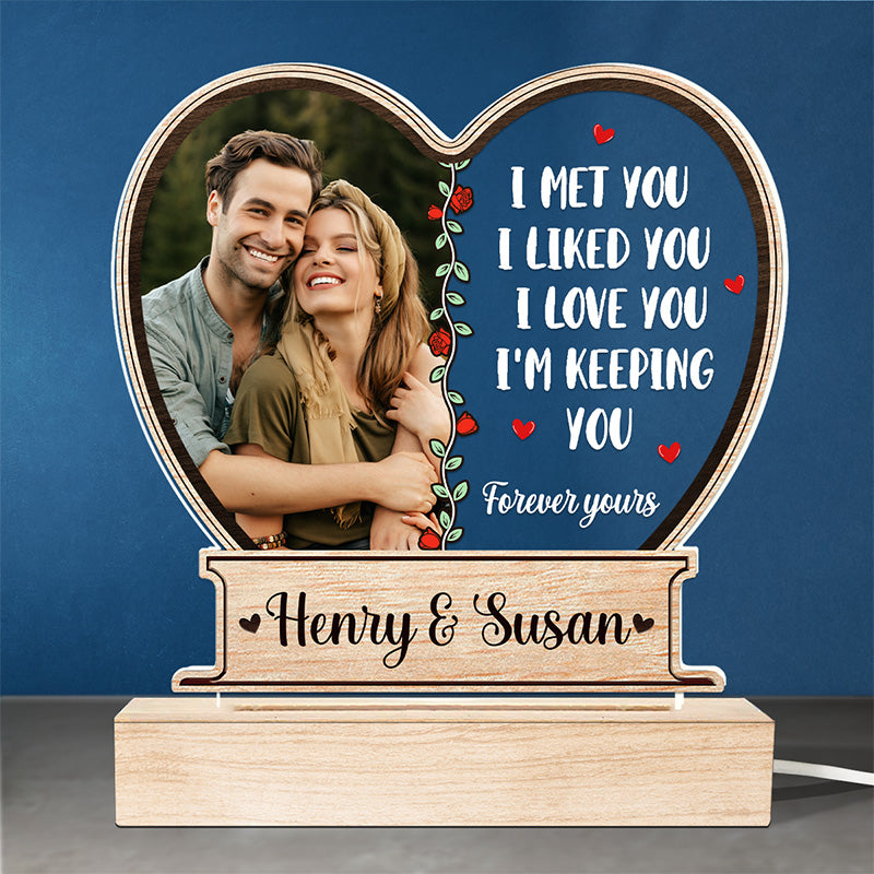 Photo personnalisée « Je t'aimerai toujours » – Lampe LED 3D personnalisée en forme de couple – Cadeau pour mari et femme, anniversaire