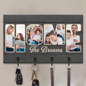 Custom Photo Our Home Sweet Home - Family Personalized Custom Home Decor Rectangle Shaped Key Hanger, Key Holder - House Warming Gift For Family Members