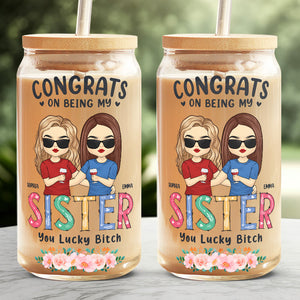 Félicitations pour être devenue ma sœur ! Tasse en verre personnalisée, tasse à café glacé, cadeau pour meilleures amies, meilleures amies, sœurs