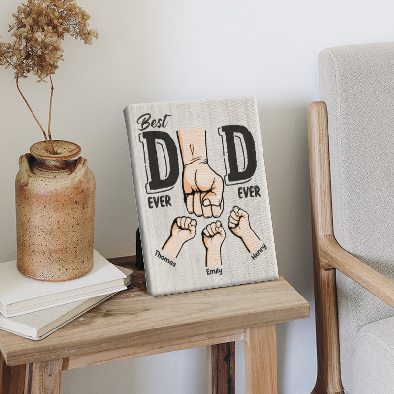 Meilleur papa de tous les temps - Chevalet vertical personnalisé pour la famille - Cadeau d'anniversaire pour papa