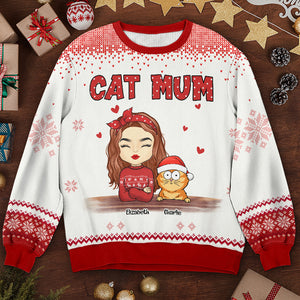 La maman chat parfaite - Sweat-shirt moche personnalisé pour chat - Pull en laine unisexe - Cadeau de Noël pour propriétaires et amoureux des animaux