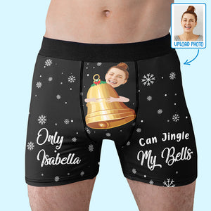 Boxer personnalisé avec photo « Jingle My Bells » - Boxer humoristique et personnalisé pour homme - Cadeau de Noël pour petit ami, mari ou anniversaire