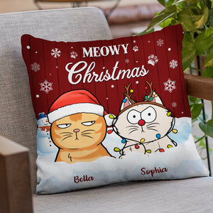 Coussin personnalisé « Chat Meowy Christmas » – Cadeau de Noël pour les propriétaires et les amoureux des animaux