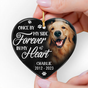 Photo personnalisée « Si l'amour avait pu vous garder ici » - Ornement commémoratif personnalisé en forme de cœur en céramique - Cadeau de Noël, cadeau de condoléances pour les propriétaires d'animaux et les amoureux des animaux