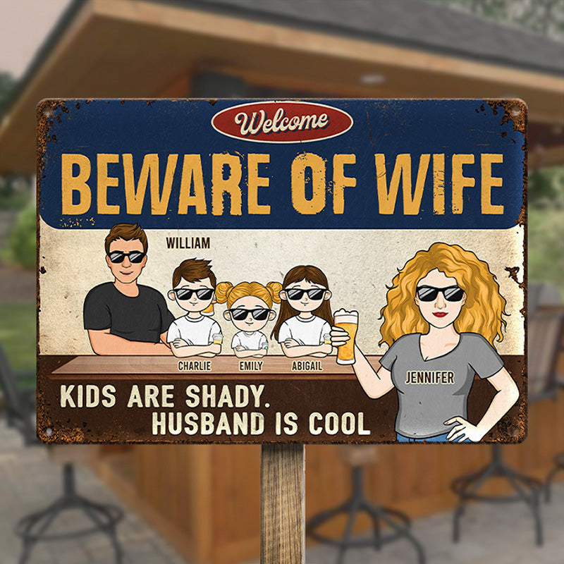 Attention à votre femme, votre mari est cool ! Plaque en métal personnalisée pour couple, décoration d'intérieur ! Cadeau de pendaison de crémaillère pour mari et femme, anniversaire