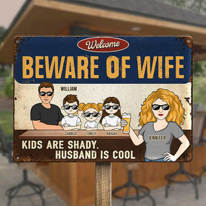 Attention à votre femme, votre mari est cool ! Plaque en métal personnalisée pour couple, décoration d'intérieur ! Cadeau de pendaison de crémaillère pour mari et femme, anniversaire