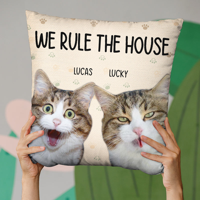 Coussin personnalisé avec photo « Je suis le maître de la maison » pour chat – Cadeau pour les propriétaires et les amoureux des animaux