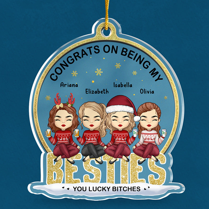 Félicitations pour être devenues mes meilleures amies ! Décoration personnalisée pour meilleure amie ! Boule à neige en acrylique ! Cadeau de Noël pour meilleures amies, meilleures amies et sœurs.