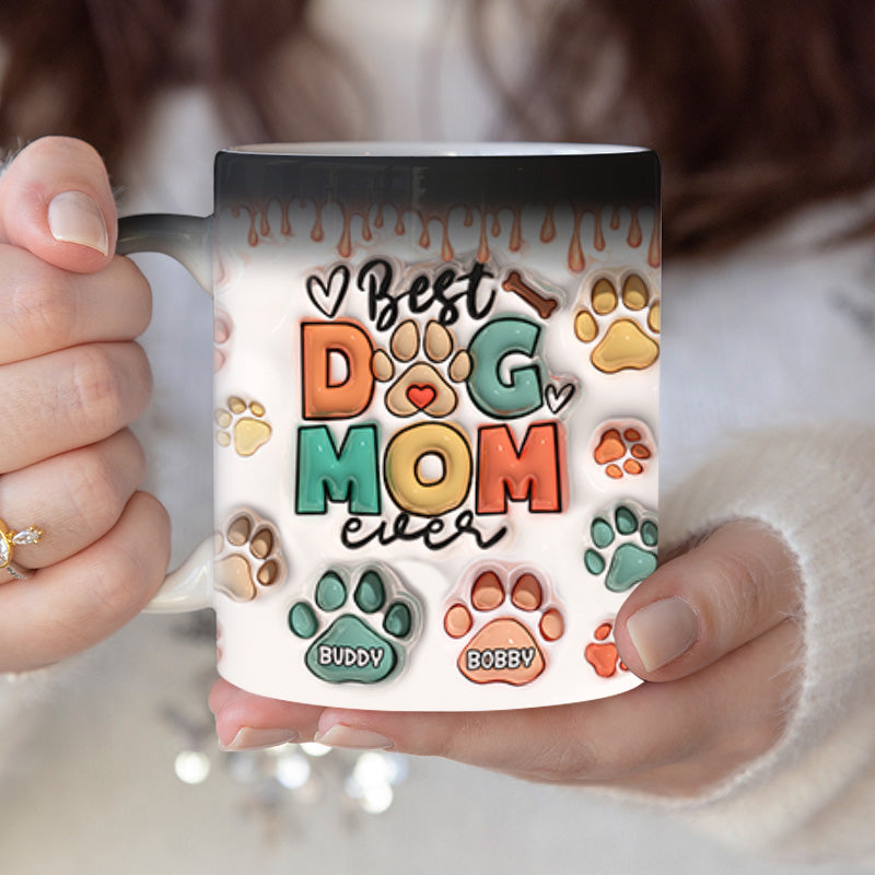 Mug personnalisé « Mangez, buvez et soyez joyeux » avec motif chien et chat, imprimé en 3D, effet gonflable, changeant de couleur - Cadeau pour les propriétaires et les amoureux des animaux