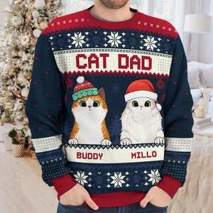 Joyeux Noël, papa chat, maman chat - Sweat-shirt de Noël unisexe personnalisé, sweat-shirt en laine, sweat-shirt imprimé intégral - Cadeau pour les amoureux des chats, les amoureux des animaux, cadeau de Noël