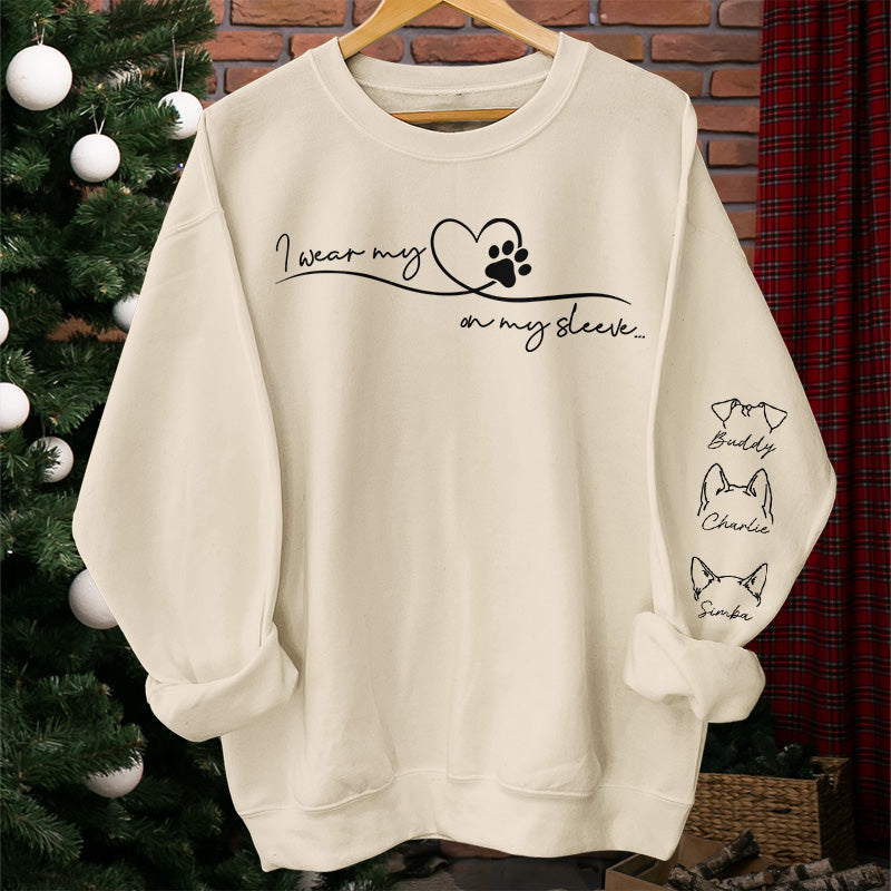 Je porte mes animaux de compagnie sur ma manche - Sweat-shirt unisexe personnalisé pour chien et chat avec motif sur la manche - Cadeau pour propriétaires et amoureux des animaux