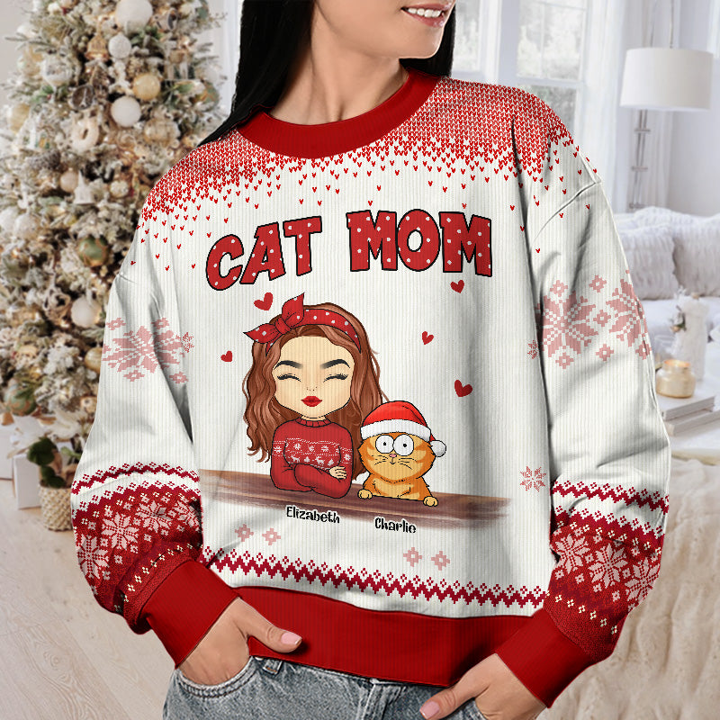 La maman chat parfaite - Sweat-shirt moche personnalisé pour chat - Pull en laine unisexe - Cadeau de Noël pour propriétaires et amoureux des animaux