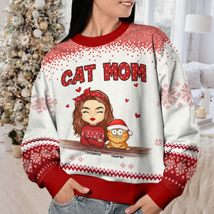 La maman chat parfaite - Sweat-shirt moche personnalisé pour chat - Pull en laine unisexe - Cadeau de Noël pour propriétaires et amoureux des animaux