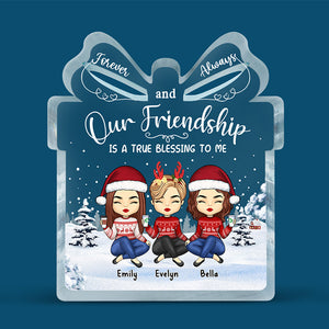 Notre amitié est une véritable bénédiction - Plaque acrylique personnalisée en forme de boîte-cadeau pour meilleure amie - Cadeau de Noël pour meilleures amies, meilleures amies, sœurs