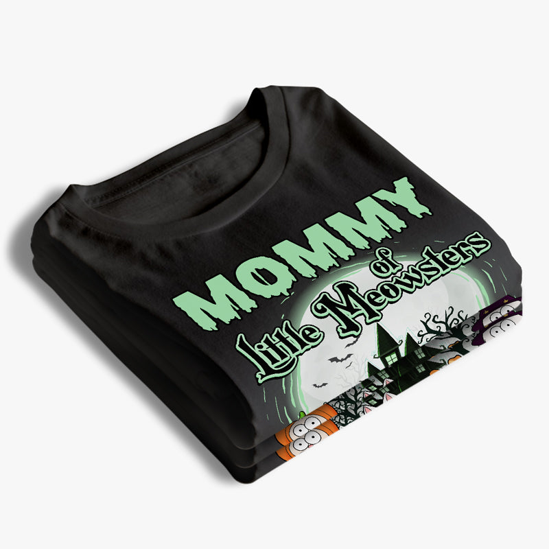T-shirt, sweat à capuche et sweat-shirt unisexe personnalisé « Maman de petits Meowsters » avec chat ; cadeau d'Halloween pour les propriétaires et les amoureux des animaux.