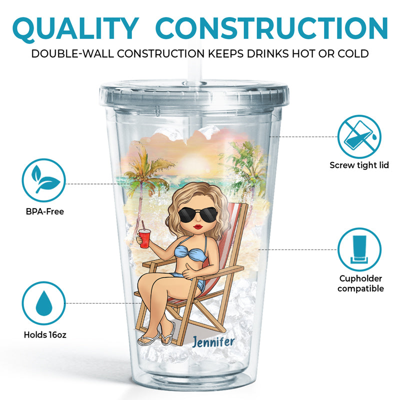 La vie est bien meilleure à la plage – Gobelet en acrylique transparent personnalisé pour voyage – Cadeau pour les amoureux du voyage