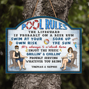 Règles de la piscine Grillin' &amp; Chillin' - Panneau en bois personnalisé pour couple - Cadeau de pendaison de crémaillère pour mari et femme, anniversaire