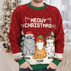 Je vous souhaite un joyeux Noël ! Sweat-shirt personnalisé avec chat, moche et personnalisé ! Pull unisexe en laine ! Cadeau de Noël pour les propriétaires et les amoureux des animaux.