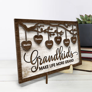 J'aime mes petits-enfants - Plaque en bois personnalisée à 2 couches avec support - Cadeau de pendaison de crémaillère pour grand-mère