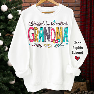 Béni d'être appelé - Sweat-shirt unisexe personnalisé avec motif sur la manche - Cadeau de Noël pour maman et grand-mère