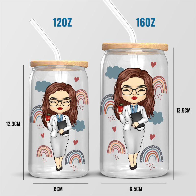 Meilleur enseignant de tous les temps - Tasse en verre personnalisée pour enseignant, tasse à café glacé - Cadeau pour enseignant, rentrée scolaire