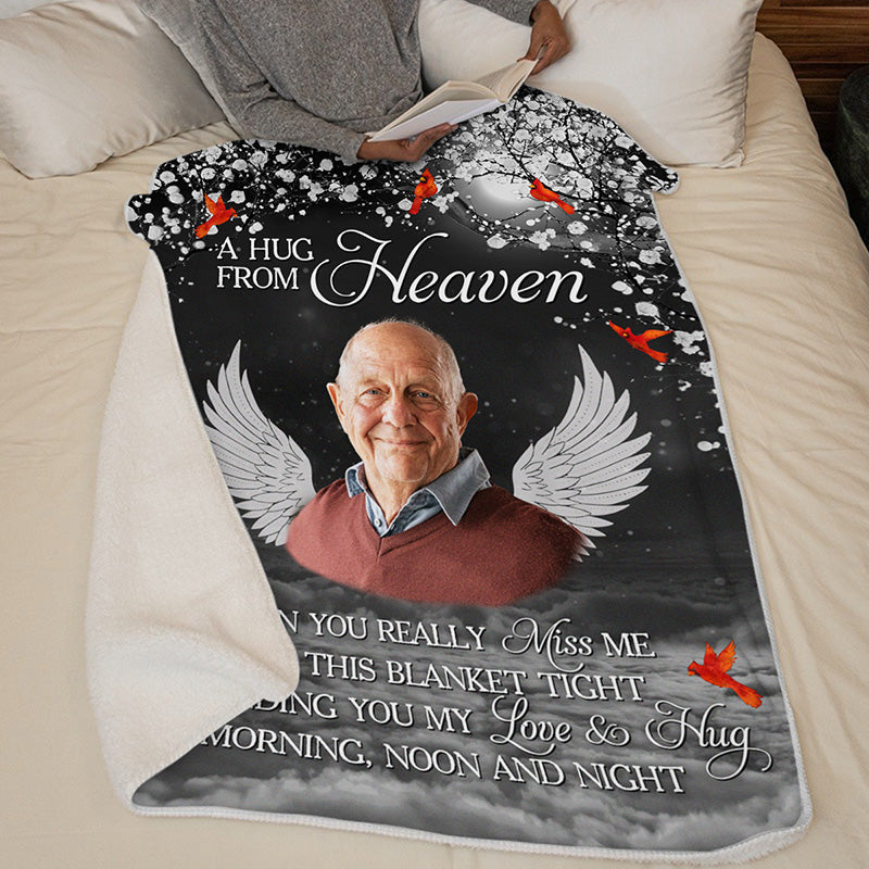 Couverture personnalisée avec photo « Je t'envoie un câlin » - Cadeau de Noël, cadeau de condoléances pour les membres de la famille