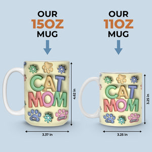 Joyeux anniversaire, maman chat, maman chien ! Mug personnalisé avec effet gonflable 3D, imprimé chien et chat ! Cadeau de Noël pour les propriétaires et les amoureux des animaux.