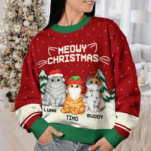 Je vous souhaite un joyeux Noël ! Sweat-shirt personnalisé avec chat, moche et personnalisé ! Pull unisexe en laine ! Cadeau de Noël pour les propriétaires et les amoureux des animaux.