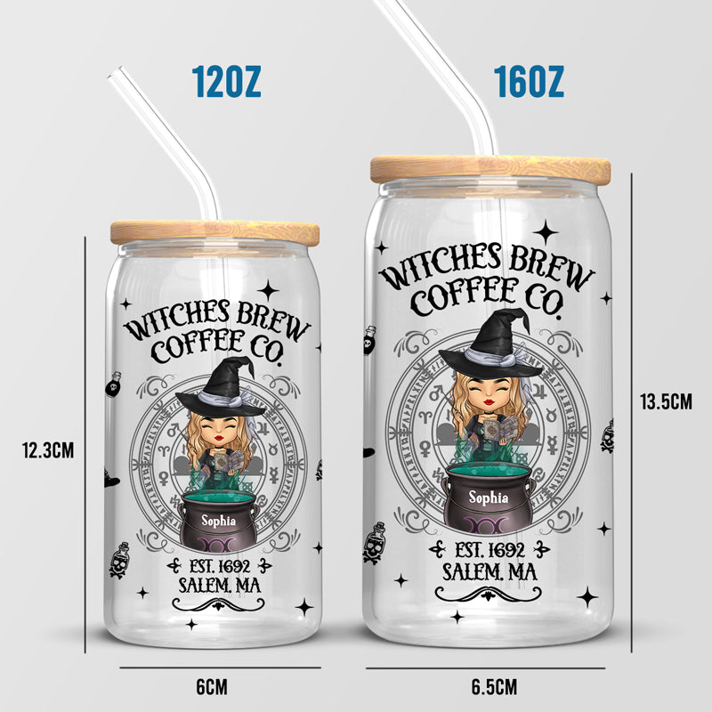 Witches Brew Coffee Co. - Tasse en verre personnalisée pour sorcière, tasse à café glacé - Cadeau d'Halloween pour sorcières, ou pour vous-même