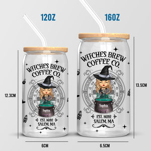 Witches Brew Coffee Co. - Tasse en verre personnalisée pour sorcière, tasse à café glacé - Cadeau d'Halloween pour sorcières, ou pour vous-même
