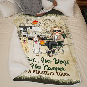 Campfire & Coffee Blanket - Camping Personalized Custom Blanket - Gift For Camping Lovers, Pet Owners, Pet Lovers