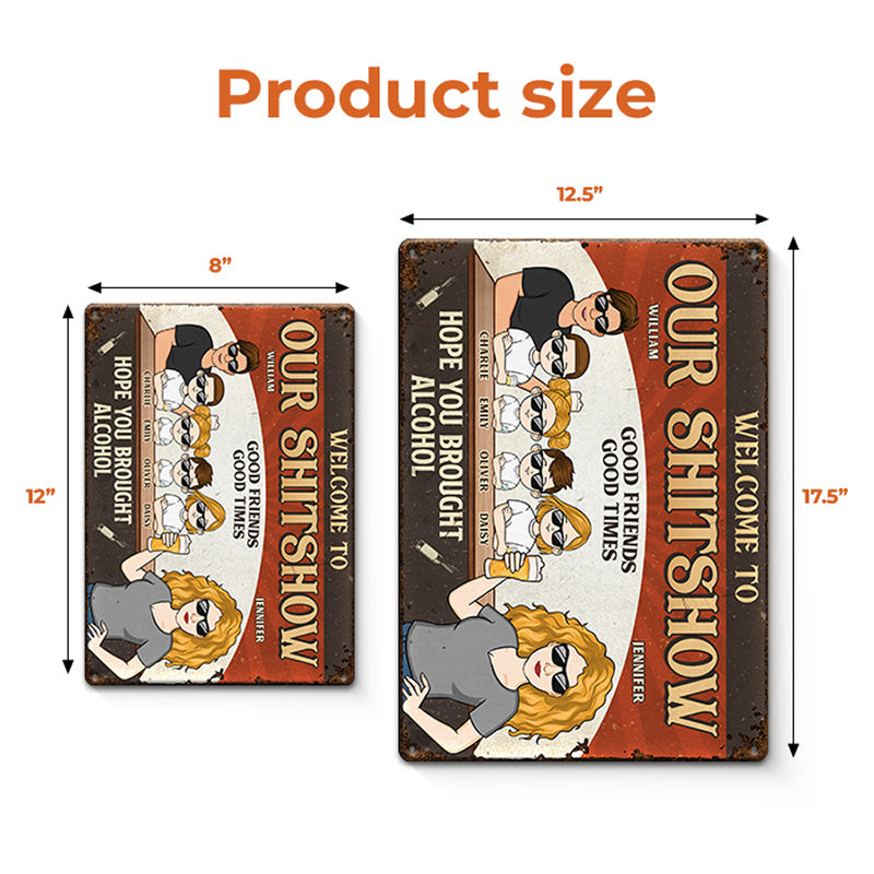 Bienvenue dans notre Shitshow - Plaque en métal personnalisée pour couple - Cadeau de pendaison de crémaillère pour mari et femme, anniversaire