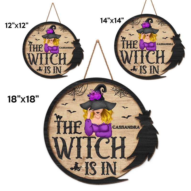 La sorcière est là - Décoration d'intérieur ronde personnalisée en bois - Cadeau d'Halloween pour les sorcières, vous-même