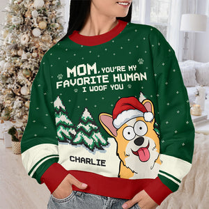 Mon humain préféré au monde - Sweat-shirt moche personnalisé pour chien - Pull en laine unisexe - Cadeau de Noël pour propriétaires d'animaux et amoureux des animaux