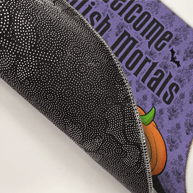Bienvenue aux mortels insensés ! Tapis décoratif personnalisé pour chat ! Cadeau d'Halloween pour les propriétaires et les amoureux des animaux.