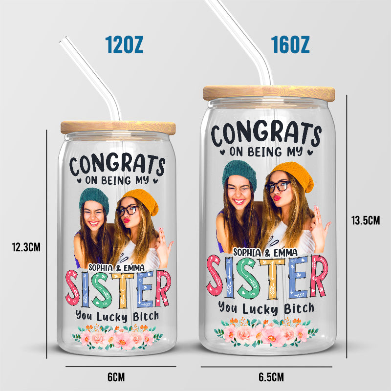 Tasse en verre personnalisée « Félicitations pour être ma meilleure amie » ; tasse à café glacée personnalisée ; cadeau pour les meilleures amies, les meilleures amies et les sœurs.