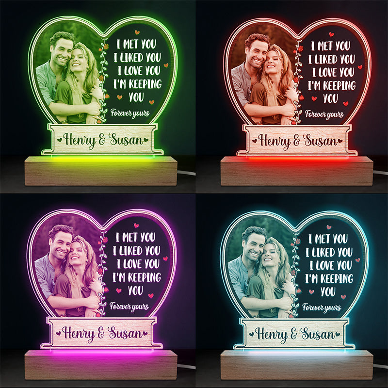 Photo personnalisée « Je t'aimerai toujours » – Lampe LED 3D personnalisée en forme de couple – Cadeau pour mari et femme, anniversaire